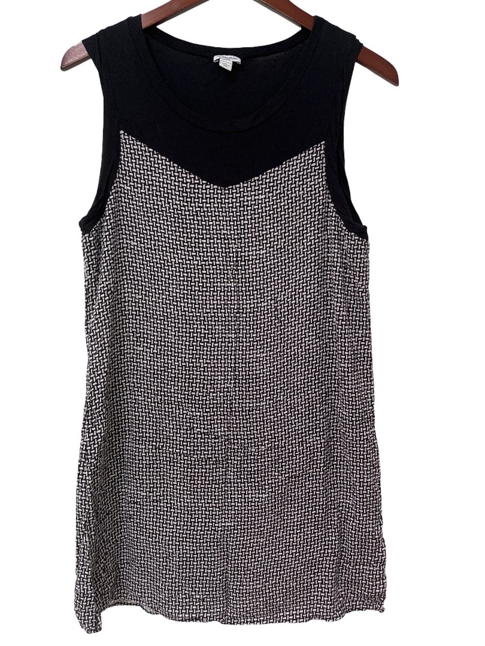 Splendid Womens Large Black White Geometric Print Sleeveless Shift Dress